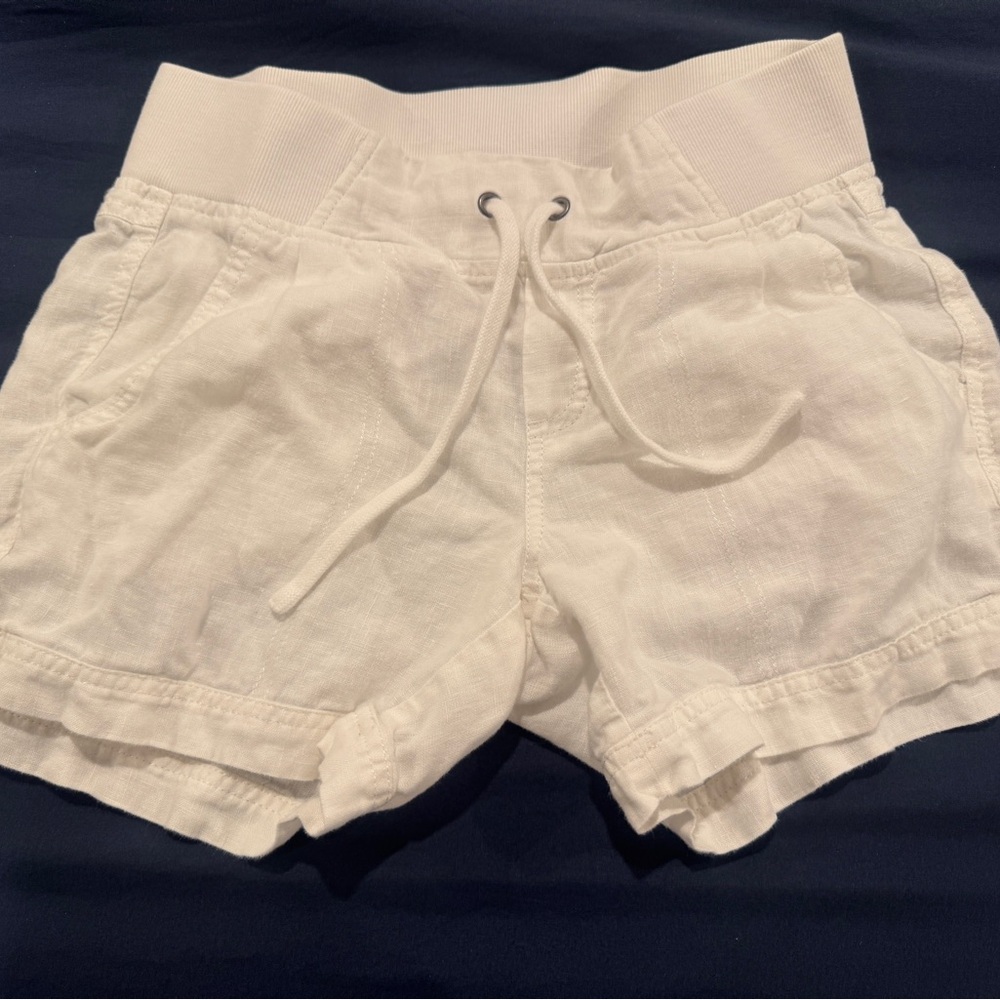 Athleta White Linen Shorts with Elastic Waistband